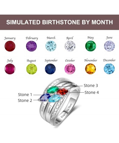 10K 14K 18K Solid Gold Birthstone Rings for Women Personalized Mothers Rings with 2-6 Birthstone Ring Engagement Anniversary ...