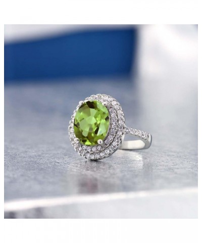 925 Sterling Silver Green Peridot Ring For Women (3.10 Cttw, Oval 9X7MM, Gemstone Birthstone, Available In Size 5, 6, 7, 8, 9...