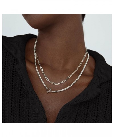 Gold Layered Necklaces for Women, 14K Dainty Gold Chain Necklace Women Trendy Cuban Link Paperclip Chain Toggle Clasp Necklac...