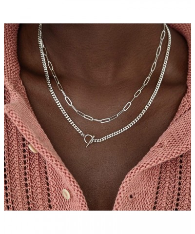 Gold Layered Necklaces for Women, 14K Dainty Gold Chain Necklace Women Trendy Cuban Link Paperclip Chain Toggle Clasp Necklac...