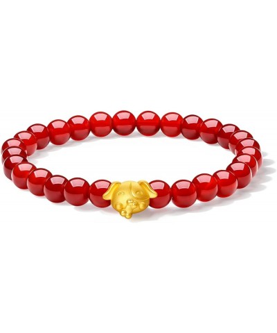 24K Solid Gold Bracelets for Women, Stretchable Lucky Animals Real Gold Rabbit Bangle Charm Bracelets, Pure Gold Agate Beaded...