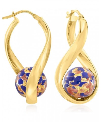 Italian Murano Glass Bead Twisted Hoop Earrings in Silver Blue Murano Glass Bead in 18kt Gold Over Sterling $40.70 Earrings