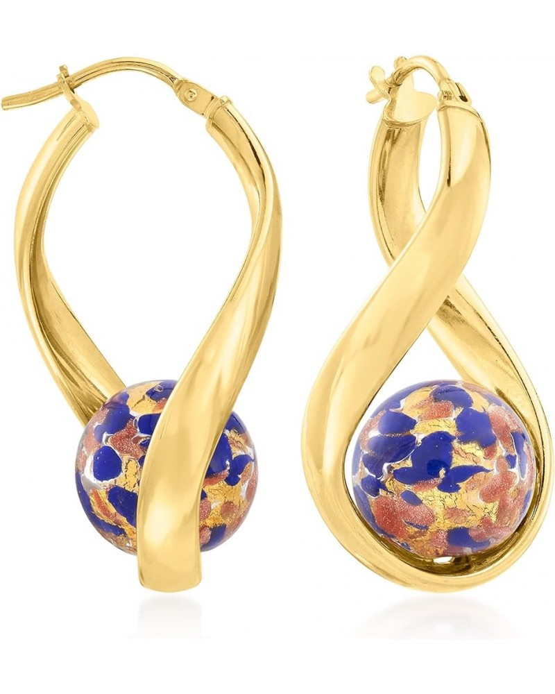 Italian Murano Glass Bead Twisted Hoop Earrings in Silver Blue Murano Glass Bead in 18kt Gold Over Sterling $40.70 Earrings