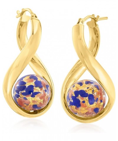 Italian Murano Glass Bead Twisted Hoop Earrings in Silver Blue Murano Glass Bead in 18kt Gold Over Sterling $40.70 Earrings