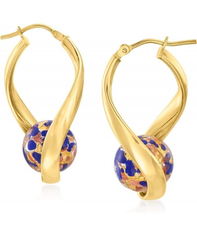 Italian Murano Glass Bead Twisted Hoop Earrings in Silver Blue Murano Glass Bead in 18kt Gold Over Sterling $40.70 Earrings