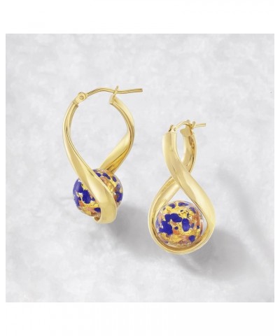 Italian Murano Glass Bead Twisted Hoop Earrings in Silver Blue Murano Glass Bead in 18kt Gold Over Sterling $40.70 Earrings