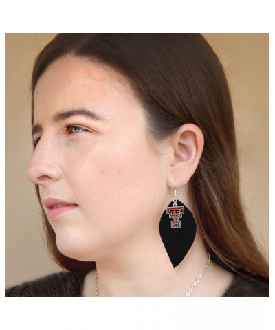 Texas Tech Red Raiders Black Boho Leather Feather Wire Earrings Jewelry TTU $12.49 Earrings