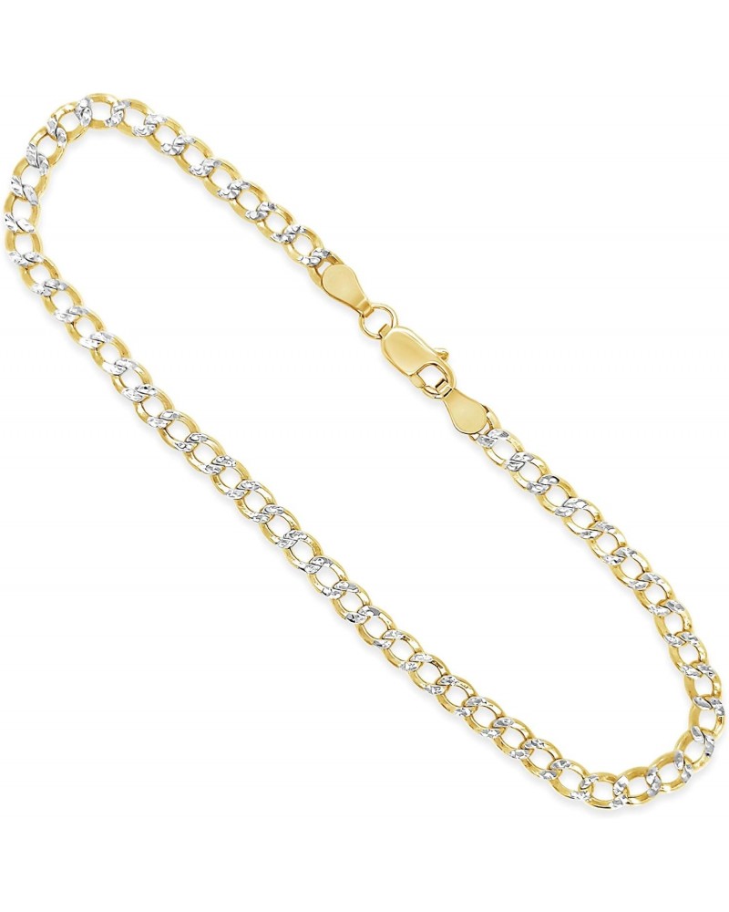 10k Two Tone (Yellow & White) Gold Hollow Curb Cuban Link Anklet Beach Bracelet 3.5mm,10 Inch for Women $57.60 Anklets