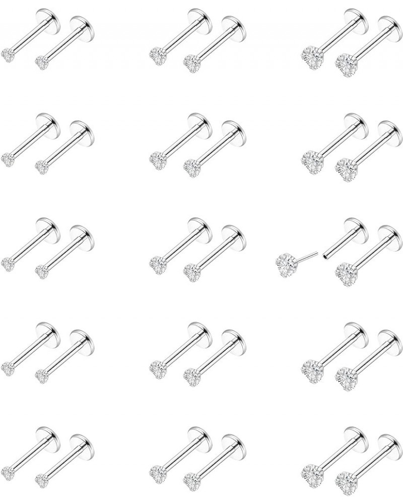 15 Pairs 20G 316L Stainless Steel Threadless Stud Earrings for Women Men Cartilage Helix Tragus Stud Earrings Small CZ Labret...