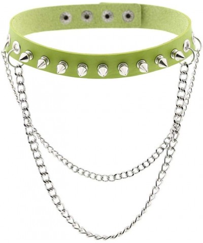 Women Punk Leather Choker Necklaces Girls Spike Studded Chain Rock Adjustable Collar Necklaces Green $9.51 Necklaces