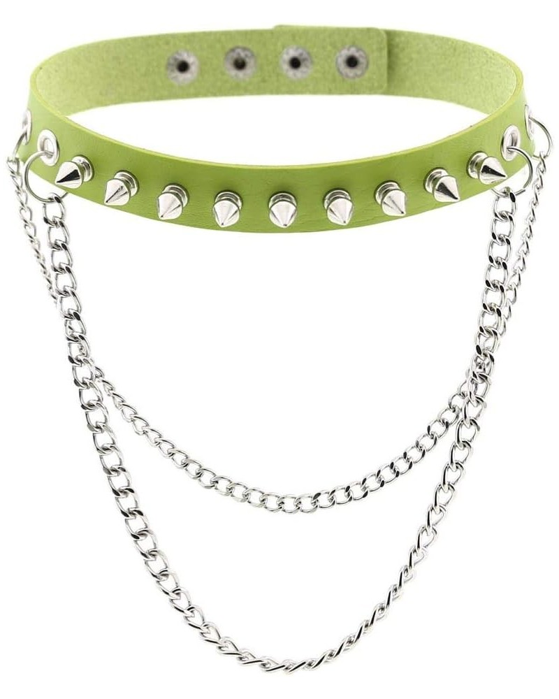 Women Punk Leather Choker Necklaces Girls Spike Studded Chain Rock Adjustable Collar Necklaces Green $9.51 Necklaces