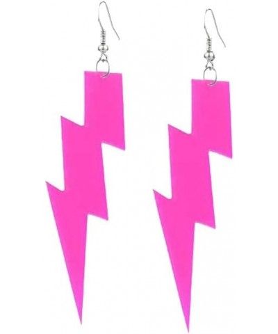 80s Neon Earrings Hollow Lightning Bolt Earrings Halloween Punk Retro Earrings for Women 80's Party Earrings Rose Red-long $6...