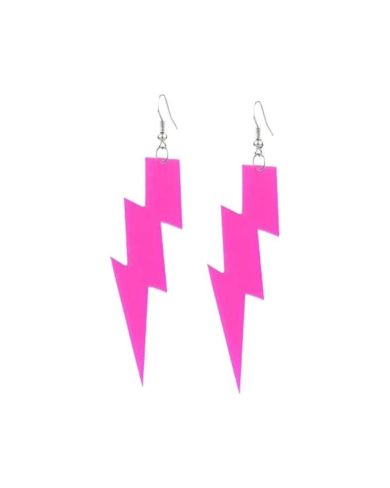 80s Neon Earrings Hollow Lightning Bolt Earrings Halloween Punk Retro Earrings for Women 80's Party Earrings Rose Red-long $6...