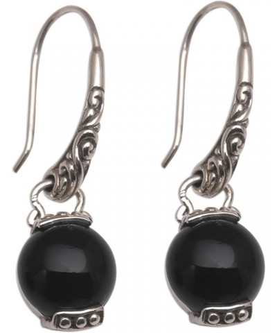 Handmade .925 Sterling Silver Onyx Dangle Earrings from Bali Black Indonesia Gemstone Birthstone [1.4 in L x 0.4 in W x 0.3 i...