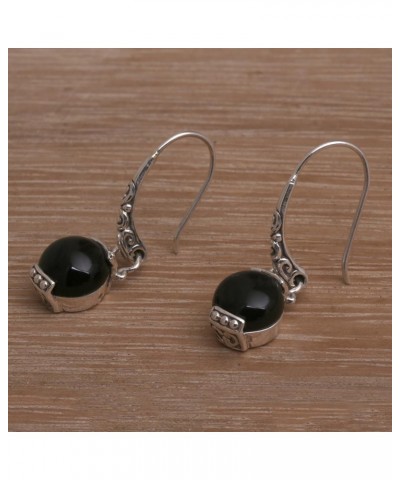 Handmade .925 Sterling Silver Onyx Dangle Earrings from Bali Black Indonesia Gemstone Birthstone [1.4 in L x 0.4 in W x 0.3 i...