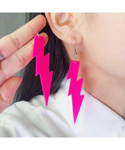 80s Neon Earrings Hollow Lightning Bolt Earrings Halloween Punk Retro Earrings for Women 80's Party Earrings Rose Red-long $6...