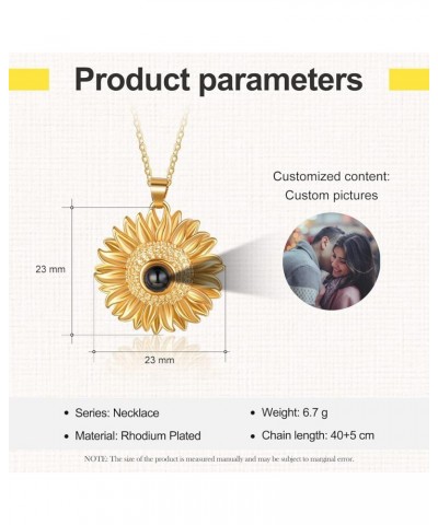 Projection Necklace with Picture Inside Custom Photo Sunflower Necklace for Women Memorial Necklace with Picture Mom Necklace...