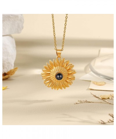 Projection Necklace with Picture Inside Custom Photo Sunflower Necklace for Women Memorial Necklace with Picture Mom Necklace...