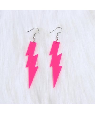 80s Neon Earrings Hollow Lightning Bolt Earrings Halloween Punk Retro Earrings for Women 80's Party Earrings Rose Red-long $6...