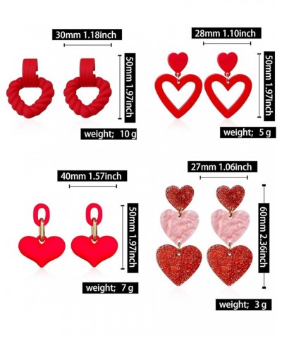 4 Pairs Heart Earrings for Women Dangle Taylor Heart Earrings Pink Heart Earrings Red Heart Earrings Cute Love Dangling Heart...