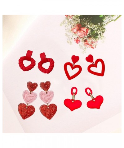 4 Pairs Heart Earrings for Women Dangle Taylor Heart Earrings Pink Heart Earrings Red Heart Earrings Cute Love Dangling Heart...