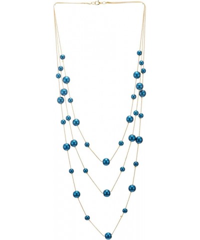 Statement Necklace Three-Strand Long Chains with Synthetic Pearl Beads, Elegant, Dress I-Beads Color: Blue $9.87 Necklaces