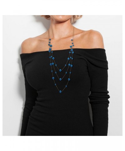 Statement Necklace Three-Strand Long Chains with Synthetic Pearl Beads, Elegant, Dress I-Beads Color: Blue $9.87 Necklaces