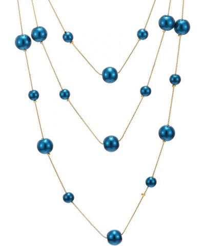 Statement Necklace Three-Strand Long Chains with Synthetic Pearl Beads, Elegant, Dress I-Beads Color: Blue $9.87 Necklaces