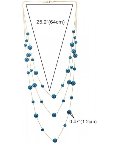 Statement Necklace Three-Strand Long Chains with Synthetic Pearl Beads, Elegant, Dress I-Beads Color: Blue $9.87 Necklaces