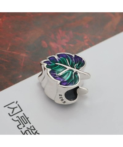 Purple & Green Leaf Charm 925 Sterling Silver Pendant,Girl Jewelry Beads Gifts for Women Bracelet&Necklace $10.07 Bracelets