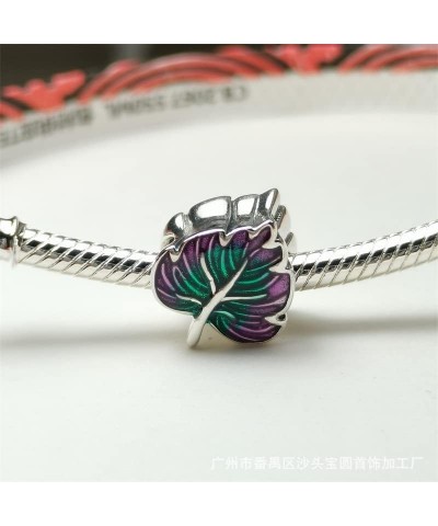 Purple & Green Leaf Charm 925 Sterling Silver Pendant,Girl Jewelry Beads Gifts for Women Bracelet&Necklace $10.07 Bracelets