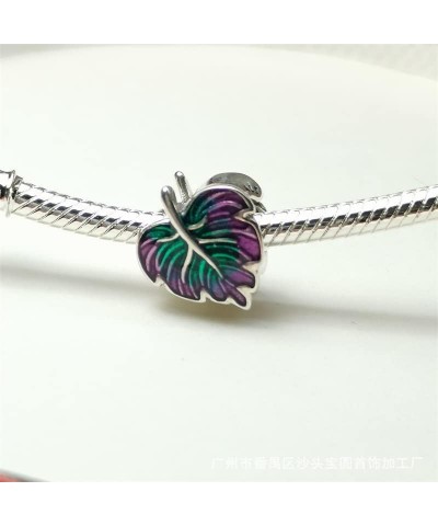 Purple & Green Leaf Charm 925 Sterling Silver Pendant,Girl Jewelry Beads Gifts for Women Bracelet&Necklace $10.07 Bracelets