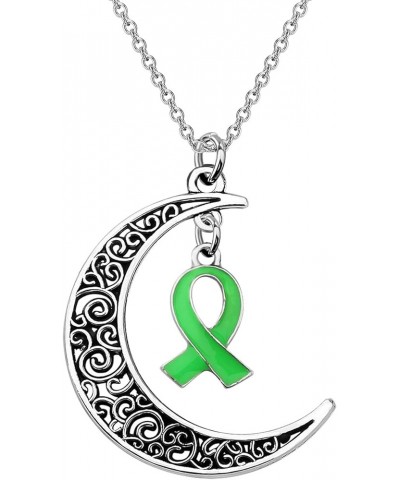 Mental Health Awareness Bipolar Disorder Awareness Gift Green Ribbon Crescent Moon Pendant Necklace green ribbon $9.90 Necklaces