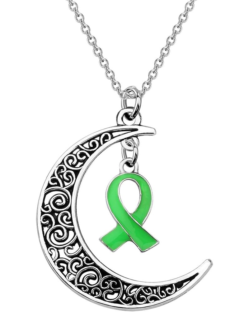 Mental Health Awareness Bipolar Disorder Awareness Gift Green Ribbon Crescent Moon Pendant Necklace green ribbon $9.90 Necklaces