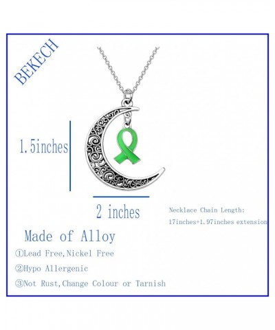 Mental Health Awareness Bipolar Disorder Awareness Gift Green Ribbon Crescent Moon Pendant Necklace green ribbon $9.90 Necklaces