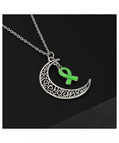 Mental Health Awareness Bipolar Disorder Awareness Gift Green Ribbon Crescent Moon Pendant Necklace green ribbon $9.90 Necklaces