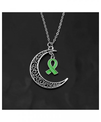 Mental Health Awareness Bipolar Disorder Awareness Gift Green Ribbon Crescent Moon Pendant Necklace green ribbon $9.90 Necklaces