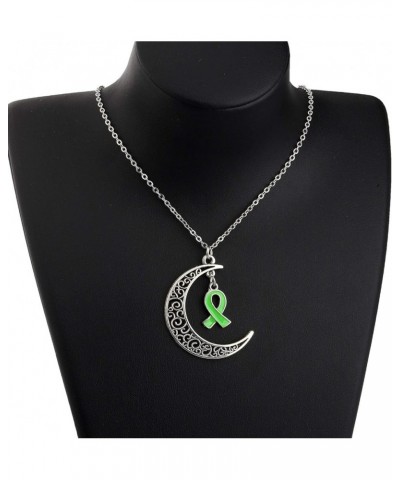 Mental Health Awareness Bipolar Disorder Awareness Gift Green Ribbon Crescent Moon Pendant Necklace green ribbon $9.90 Necklaces