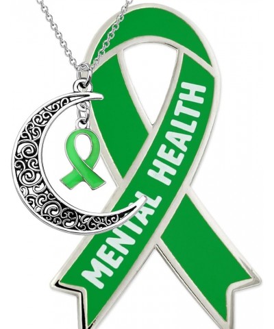 Mental Health Awareness Bipolar Disorder Awareness Gift Green Ribbon Crescent Moon Pendant Necklace green ribbon $9.90 Necklaces