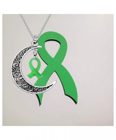 Mental Health Awareness Bipolar Disorder Awareness Gift Green Ribbon Crescent Moon Pendant Necklace green ribbon $9.90 Necklaces