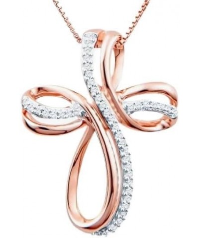 Natural Diamond Cross Pendant Necklace 1/10 cttw 14k Plated Rose Gold on Sterling Silver - 18 Inch Chain $38.54 Necklaces