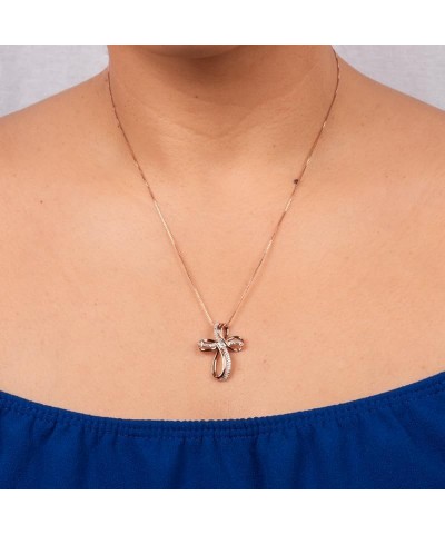 Natural Diamond Cross Pendant Necklace 1/10 cttw 14k Plated Rose Gold on Sterling Silver - 18 Inch Chain $38.54 Necklaces