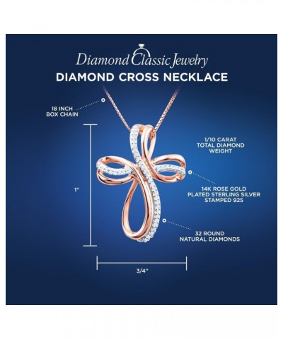 Natural Diamond Cross Pendant Necklace 1/10 cttw 14k Plated Rose Gold on Sterling Silver - 18 Inch Chain $38.54 Necklaces