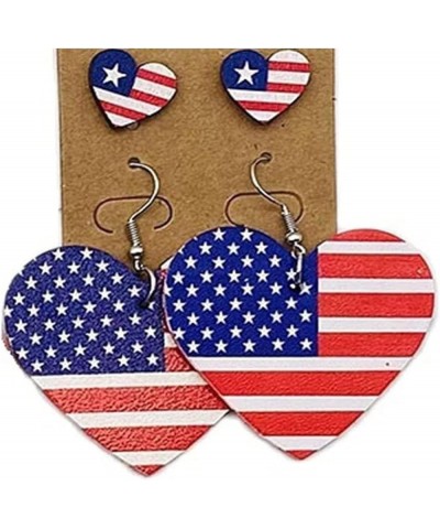 Independence Day Pattern Red White Blue Star Heart Faux Leather Lightweight Drop Dangle Earrings Set 4th of July Memorial Day...