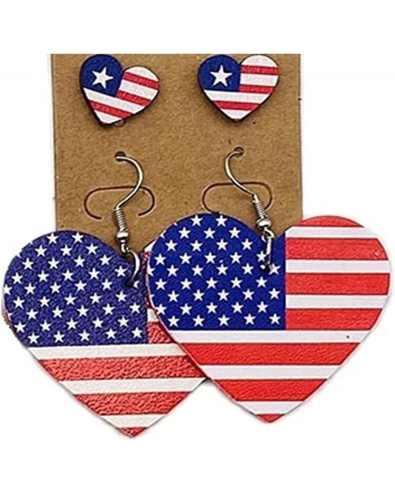 Independence Day Pattern Red White Blue Star Heart Faux Leather Lightweight Drop Dangle Earrings Set 4th of July Memorial Day...