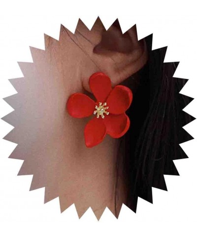 Boho Resin Flower Earrings Red Flower Stud Earrings Vintage Acrylic Flower Earrings Large Red Floral Petals Earrings Jewelry ...