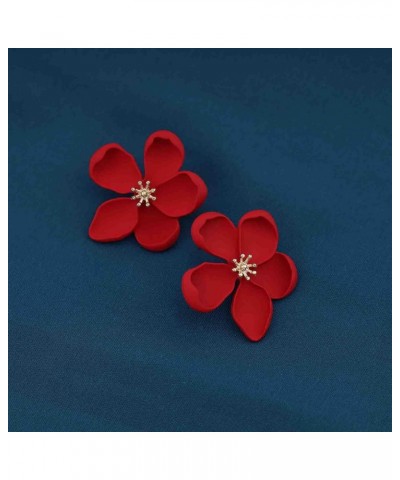 Boho Resin Flower Earrings Red Flower Stud Earrings Vintage Acrylic Flower Earrings Large Red Floral Petals Earrings Jewelry ...