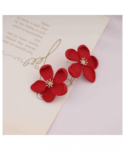 Boho Resin Flower Earrings Red Flower Stud Earrings Vintage Acrylic Flower Earrings Large Red Floral Petals Earrings Jewelry ...