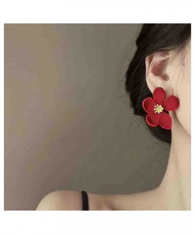 Boho Resin Flower Earrings Red Flower Stud Earrings Vintage Acrylic Flower Earrings Large Red Floral Petals Earrings Jewelry ...