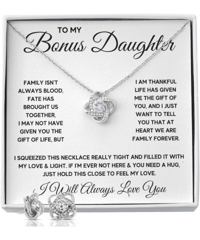 Bonus Daughter Necklace Birthday Graduation Christmas Gift with Message Card and LED Jewelry Box Gift Pendant for Step Daught...